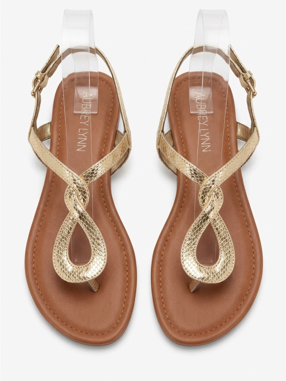 Gold Metallic Knot T-Strap Women's Sandals